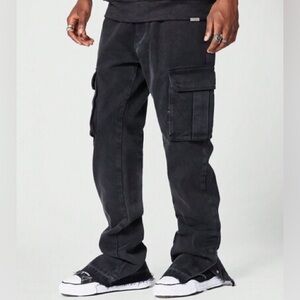 Sumwon Men's Flare Fit Black Cargo Jeans Pants Sz 35x34